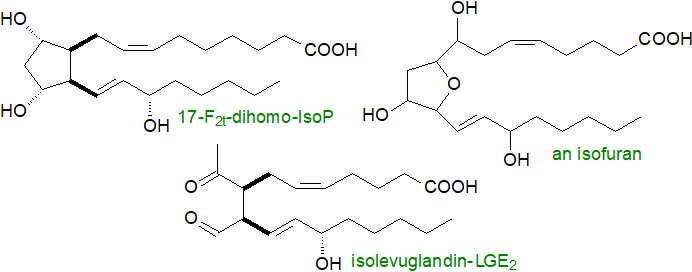 Formulae of representative F3-isoprostanes and F4-neuroprostanes