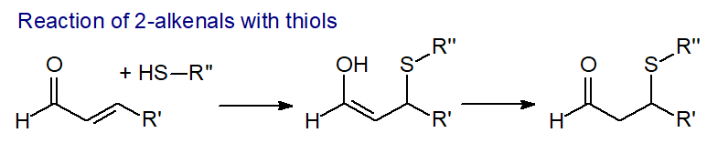 Reaction of 2-alkenals with free thiol groups