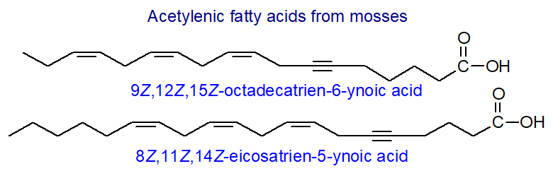 Acetylenic fatty acids from mosses and fungi