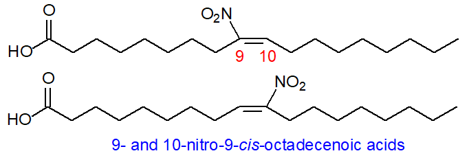 Structural formulae for the 9- and 10-nitro-9-cis-octadecenoic acids