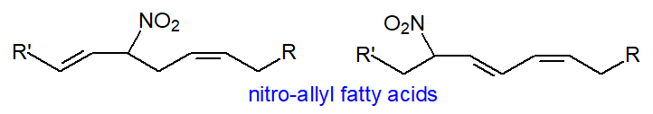 Structural formulae for nitro-allyl fatty acids