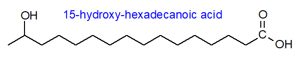 Structural formula of 15-hydroxy-hexadecanoic acid
