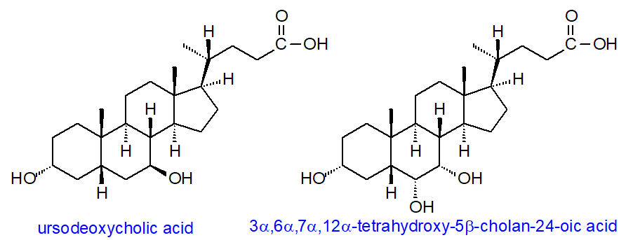 Formula of ursodeoxycholic and 3,6,7,12-tetrahydroxy-5-cholan-24-oic acids