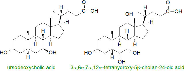 Formula of ursodeoxycholic and 3,6,7,12-tetrahydroxy-5-cholan-24-oic acids