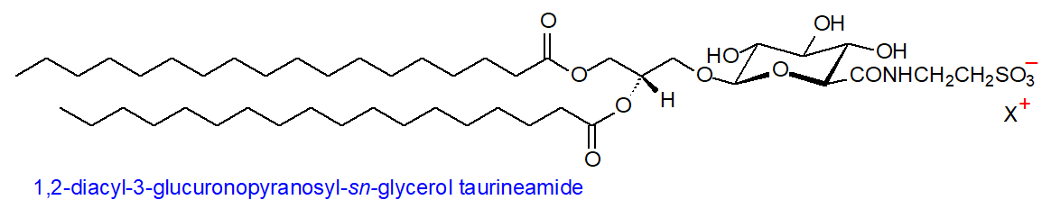 Formula of 1,2-diacyl-3-glucuronopyranosyl-sn-glycerol taurineamide
