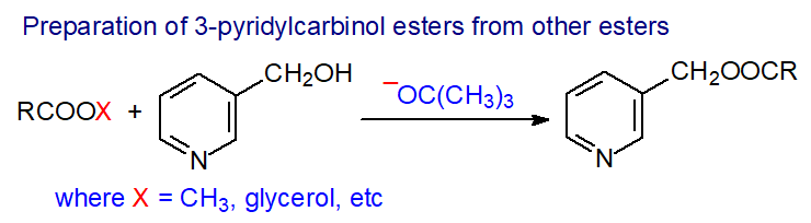 Preparation of 3-pyridylcarbinol esters by base-catalysed transesterification