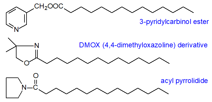 Formulae of pyrrolidides, 3-pyridylcarbinol esters and DMOX derivatives