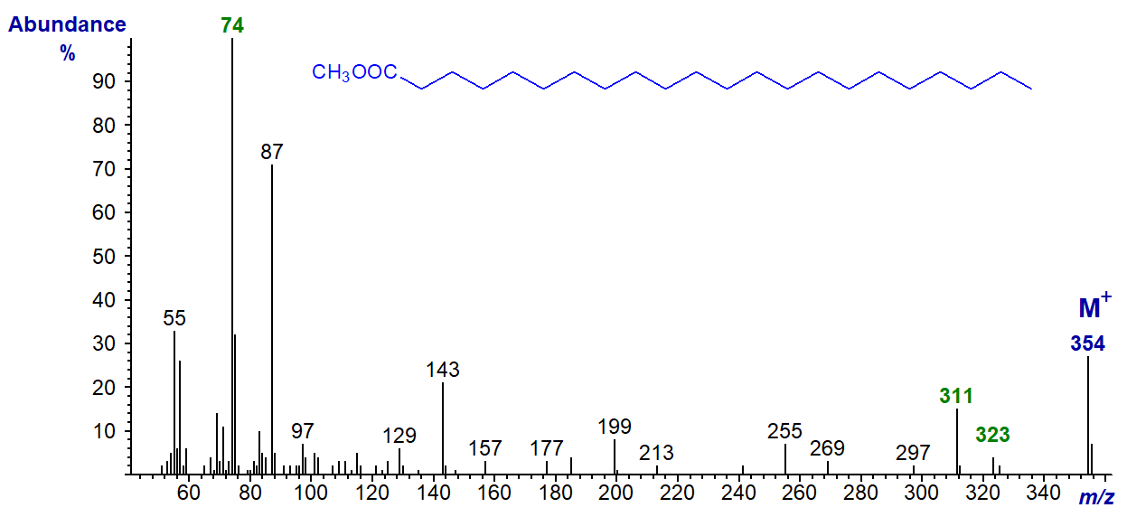 Mass spectrum of methyl docosanoate (22:0)