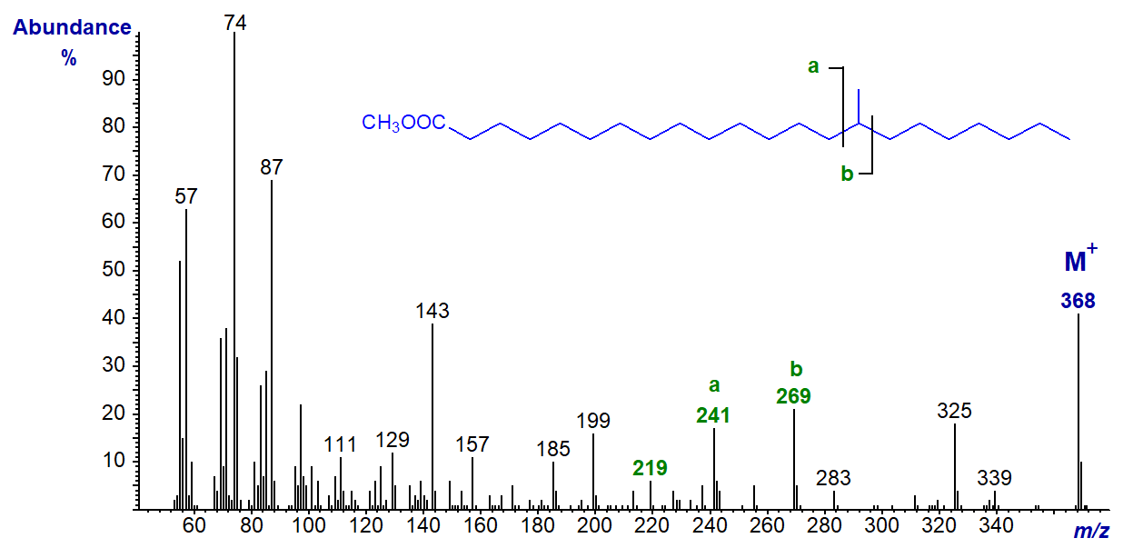 Mass spectrum of methyl 15-methyl-docosanoate
