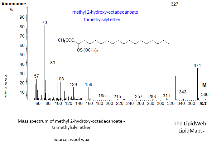 Mass spectrum of methyl 2-hydroxy-octadecanoate - TMS