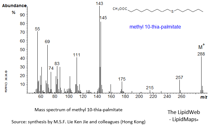 Mass spectrum of methyl 10-thia-palmitate