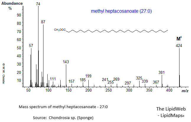 Mass spectrum of methyl heptacosanoate (27:0)