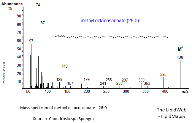 Mass spectrum of methyl octacosanoate (28:0)