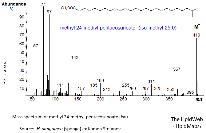 Mass spectrum of methyl 24-methyl-pentacosanoate (iso)