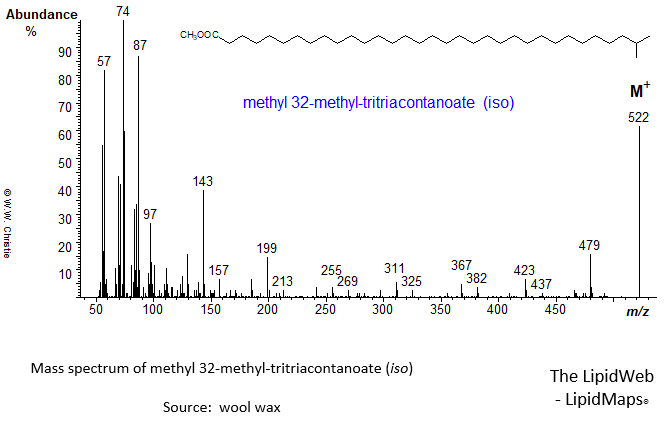 Mass spectrum of methyl 32-methyl-tritriacontanoate (iso)
