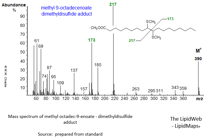mass spectrum of methyl 9-octadecenoate - DMDS adduct