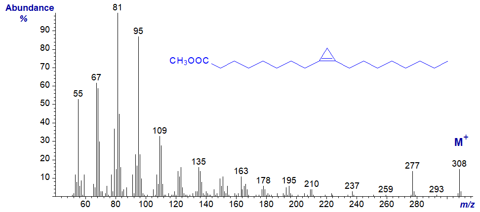Mass spectrum of methyl sterculate