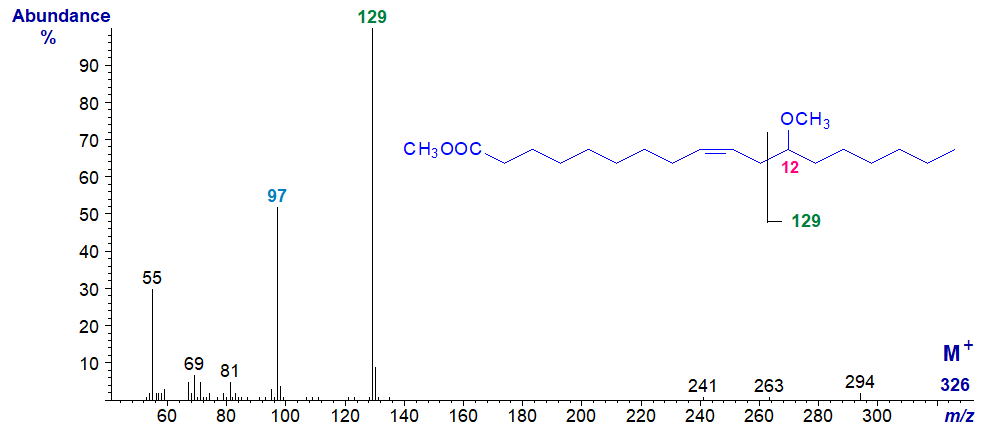 Mass spectrum of methyl 12-methoxy-octadec-9-enoate