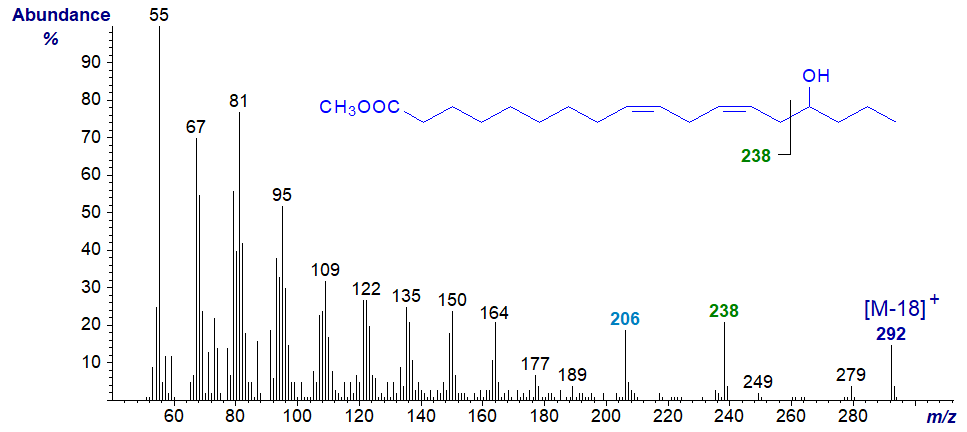 Figure 13. Mass spectrum of methyl 15-hydroxy-linoleate Mass spectrum of methyl 15-hydroxy-linoleate
