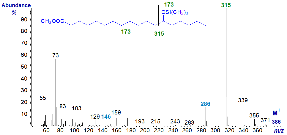 Mass spectrum of methyl 13-hydroxy-octadecanoate - TMS ether derivative