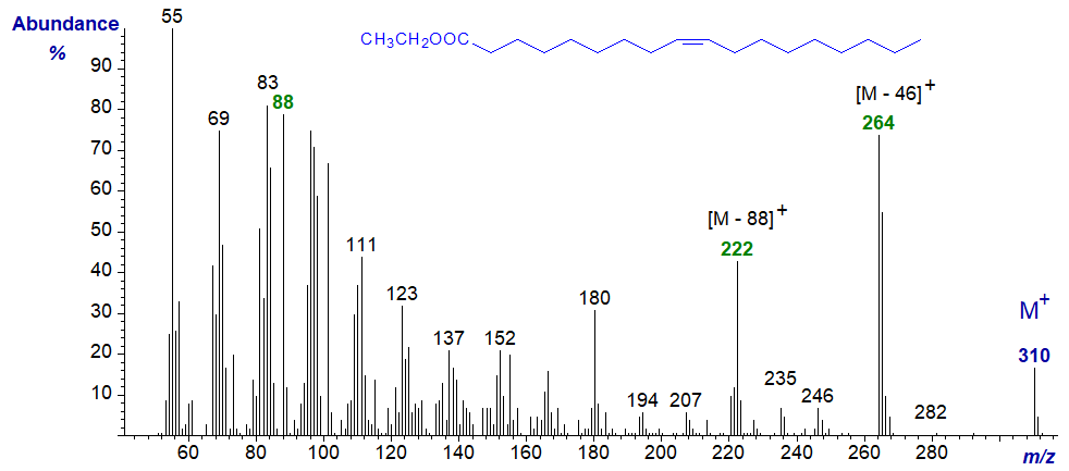 Mass spectrum of ethyl oleate