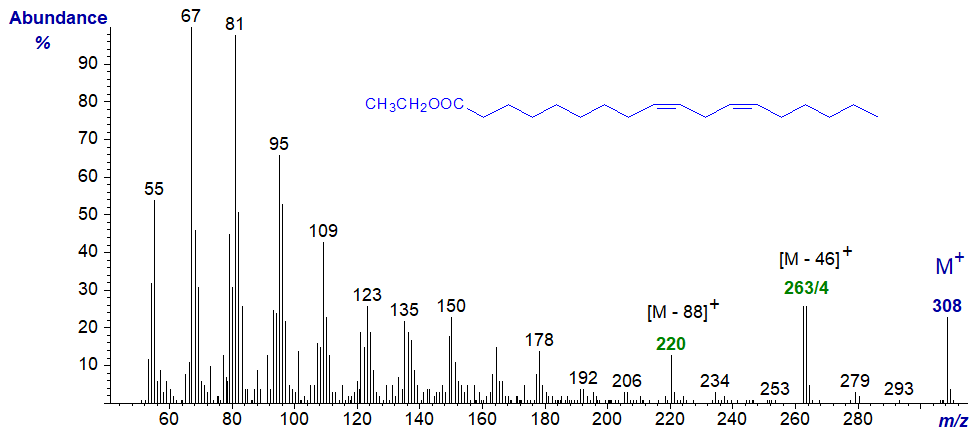 Mass spectrum of ethyl linoleate