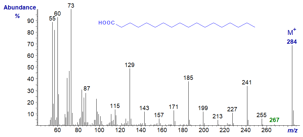 Mass spectrum of stearic acid