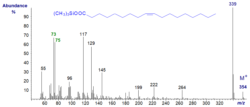 Mass spectrum of trimethylsilyl oleate