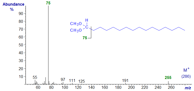 Mass spectrum of the dimethyl acetal of hexadecan-1-al