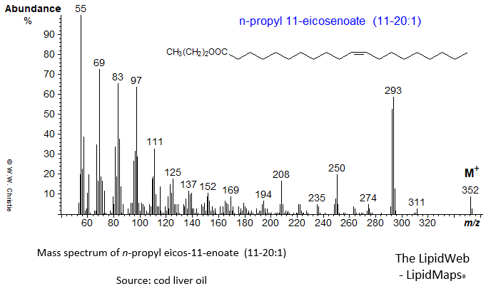 Mass spectrum of n-propyl 11-eicosenoate (11-20:1)