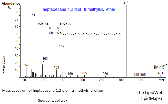 Mass spectrum of heptadecane-1,2-diol - trimethylsilyl ether derivative
