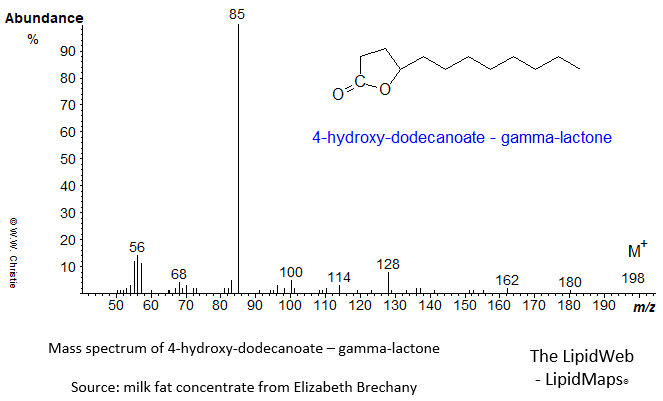 Mass spectrum of 4-hydroxy-dodecanoate - gamma-lactone