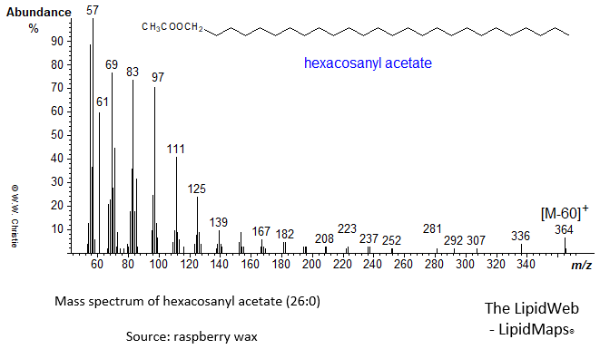 Mass spectrum of 1-hexacosanyl (26:0) - acetate