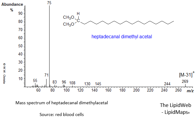 Mass spectrum of heptadecanal dimethylacetal