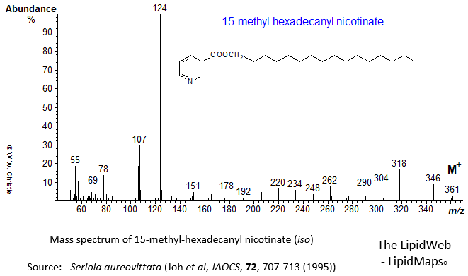 Mass spectrum of 15-methyl-hexadecanyl (iso) nicotinate