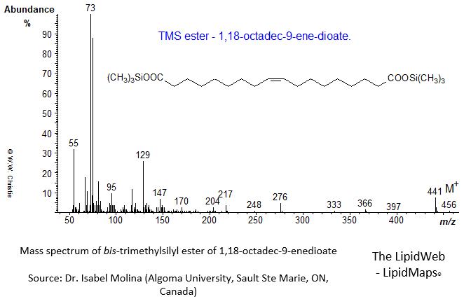 Mass spectrum of trimethylsilyl ester of octadec-9-ene-1,18-dioate