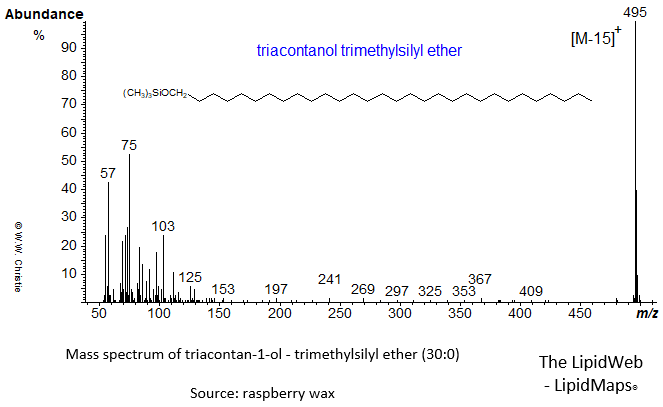 Mass spectrum of triacontan-1-ol (30:0) - trimethylsilyl ether (TMS)