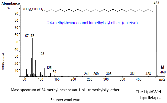 Mass spectrum of 24-methyl-hexacosan-1-ol (anteiso) - trimethylsilyl ether (TMS)