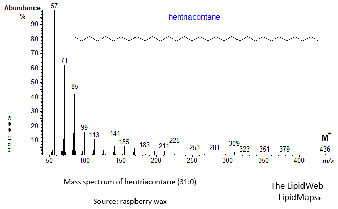 Mass spectrum of hentriacontane (31:0)
