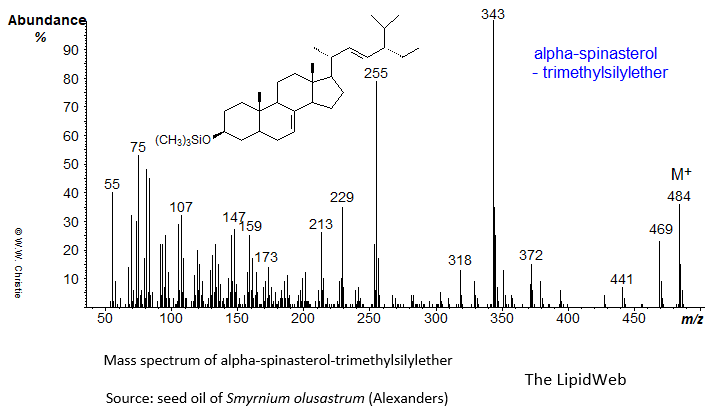 Mass spectrum of alpha-spinasterol - trimethylsilyl ether