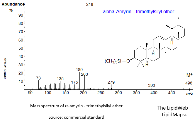 Mass spectrum of alpha-amyrin - trimethylsilyl ether