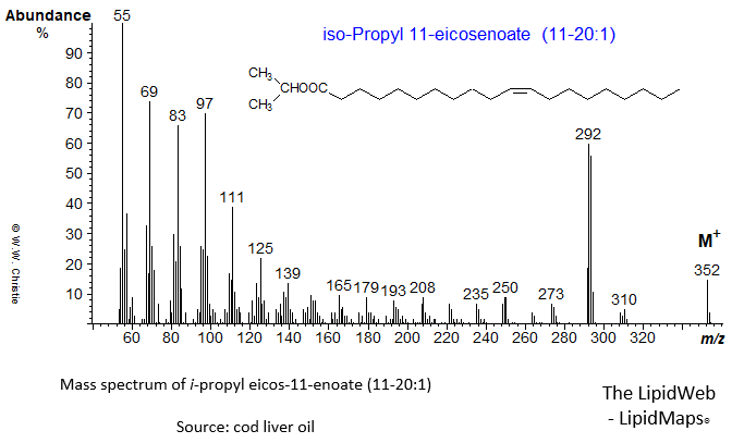 Mass spectrum of iso-propyl 11-eicosenoate (11-20:1)