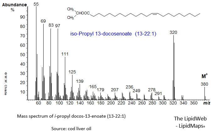 Mass spectrum of iso-propyl 13-docosenoate (13-22:1 or erucate)