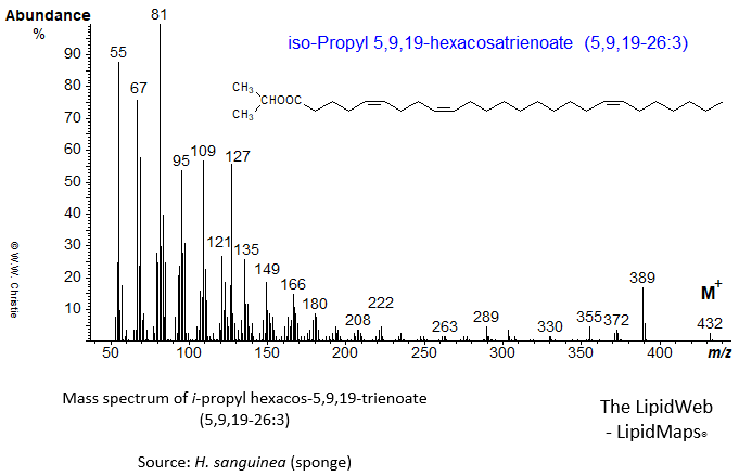 Mass spectrum of iso-propyl 5,9,19-hexacosatrienoate (5,9,19-26:3)