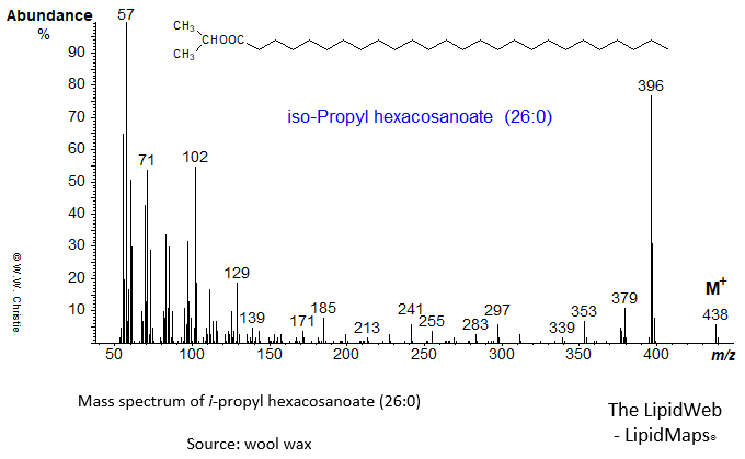 Mass spectrum of iso-propyl hexacosanoate (26:0)