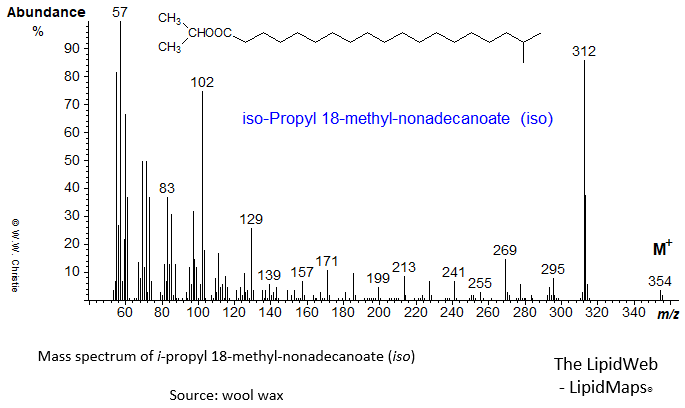 Mass spectrum of iso-propyl 18-methyl-nonadecanoate (iso)